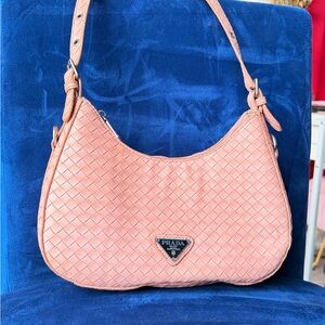 Prada Peach Woven Leather Hobo Bag
